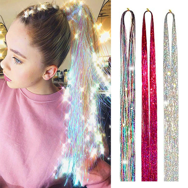 Extensions Glitter Tinsel Hair Hair skin weft Holographic Highlights Party - Lets Party