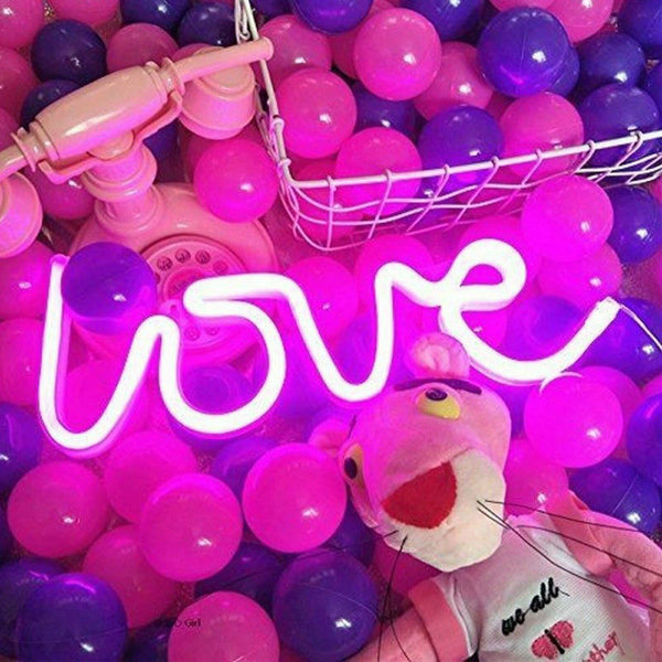 Love LED Neon Sign USB Battery Night Light Wall Bar Club Background Lamp Xmas - Lets Party