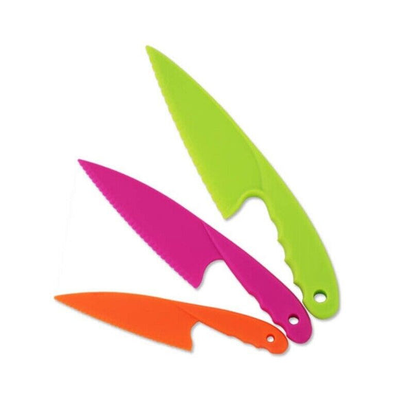 3 Pcs Kids Kitchen Knife Plastic Fruit Safe Toy Knives Bread Lettuce Salad - Lets Party