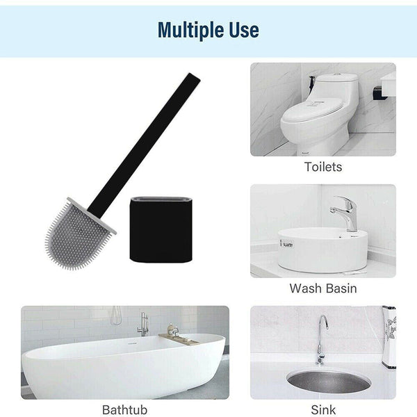Black Bathroom Silicone Bristles Toilet Brush with Holder Creative Cleaning Brush Set - Lets Party