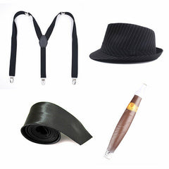 1920s Gangster Costume Set – Hat, Tie, Suspenders & Cigar (4 Piece)