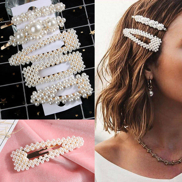 Women Girl Pearl Hair Clip Snap Barrette Stick Pin Hair Accessories Party AU