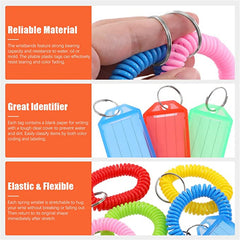 10 Sets Keychains Luggage Tag- Spring Spiral Stretch Coil Wristband Key Ring ID