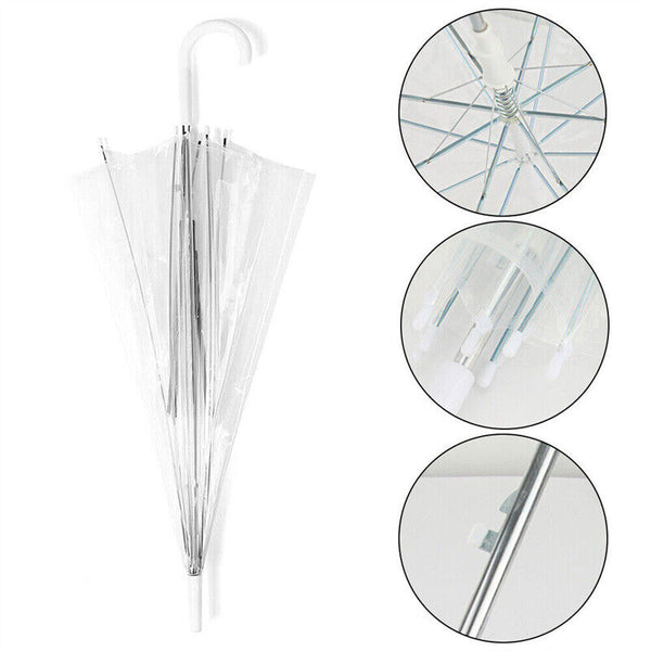 5PCS Clear Dome Umbrella Wedding Rain Transparent Parasol Handle Waterproof AU