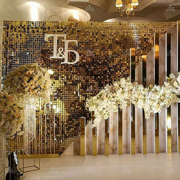 2.1x2.1m Shimmer Wall Shiny Shimmer Square Sequin Wall Air Activate 3D Backdrop - Lets Party