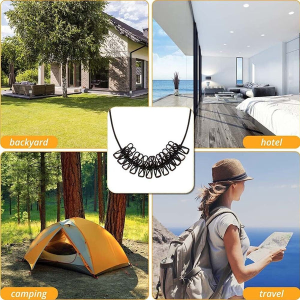 2pcs 12 Clips Camping Rope Peg Washing Clothes Line Travel clothesline Portable