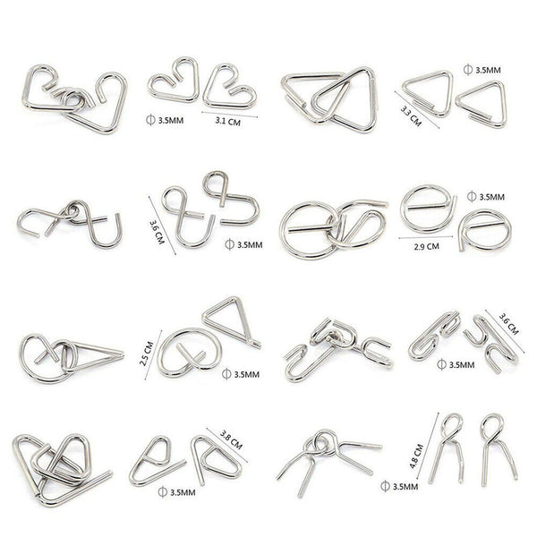 16pcs Classic IQ Metal Puzzle Brain Teaser Disentanglement Wire Puzzles Game Toy