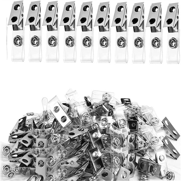 100X Metal Badge Clips Bulldog Allgator Clip With Straps for Card Badge Holder