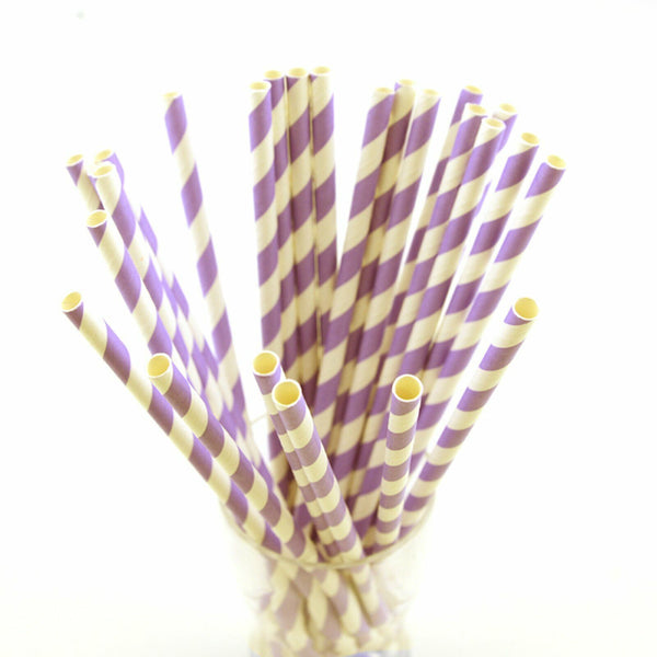 25X Colourful Paper Drinking Straws Straw FOIL Metallic Striped Party Wedding DI
