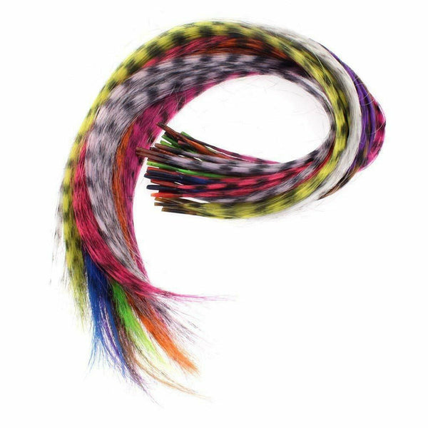 50pcs Grizzly Synthetic Feather Straight Hair Extensions 40cm With 50 Beads Set