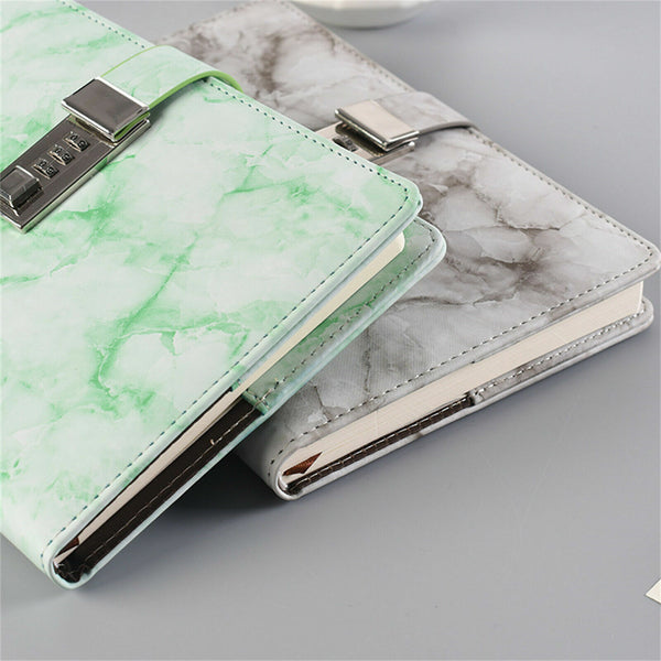 Leather A5 Marbled Journal Wired Diary Lockable NoteBook Password Lock Gift AU