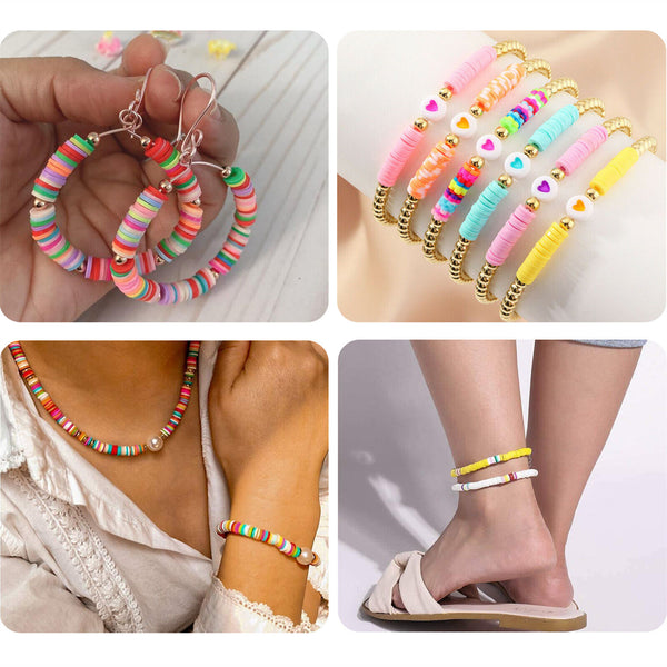 6mm Jewelry Making Kit Flat Round Polymer Clay Beads DIY Bracelet Craft Supplie
