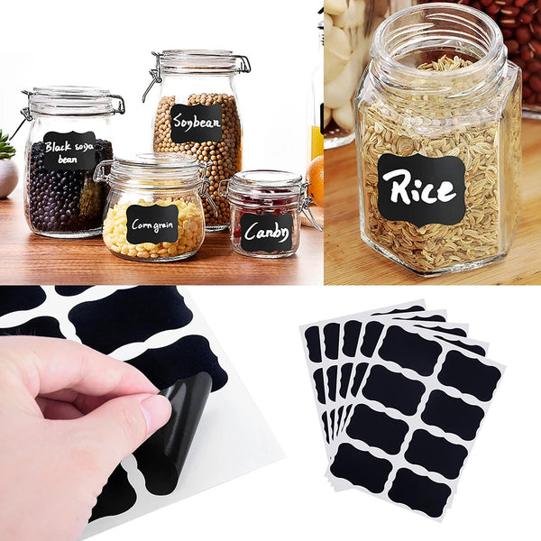 Blackboard Chalkboard Labels and 2x Chalk Pen Kitchen Jar Craft Stickers