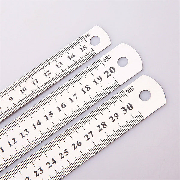 3PCS Metal Ruler Stainless Steel Double Sided 15/20/30CM Precision School Office