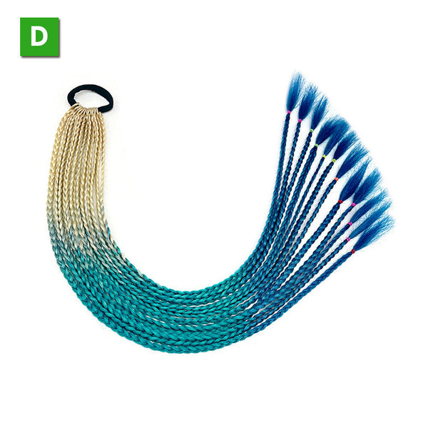 AU Long Braids Colorful Band Pigtail Synthetic Braided Ponytail Hair Extensions