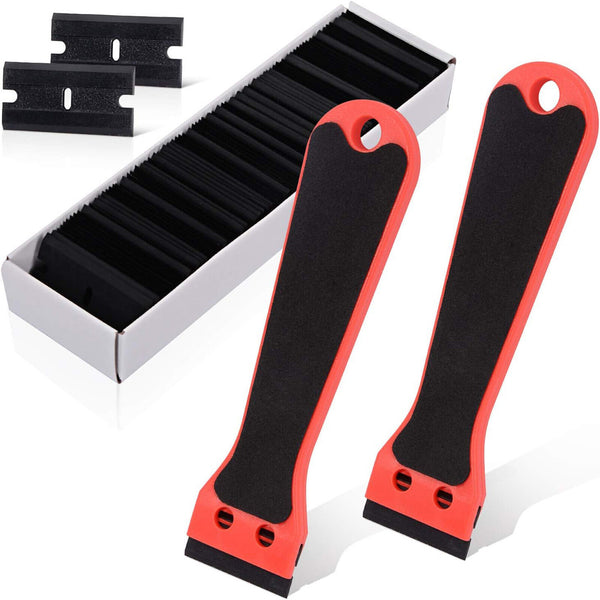 2X Good Grip Scraper + 100 Pcs Plastic Razor Blade Vinyl Wrap Film Removal Tool