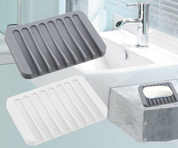 1/2 Silicone Soap Dish Storage Holder Soapbox Plate Tray Drain Box Tool Bathroom - Lets Party