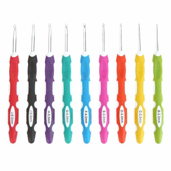 9Pcs/Set Multi Coloured Aluminum Crochet Hooks Yarn Knitting Needles Kit Tools A