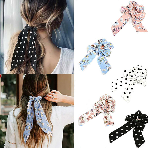 Hair Band Bow Scrunchies Bowknot Floral Ponytail Elastic Hair Tie Chiffon Girls