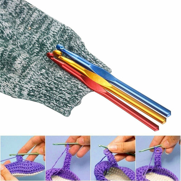 12 Size Multi Coloured Aluminium Crochet Hooks Yarn Knitting Needles 2-8mm Set A