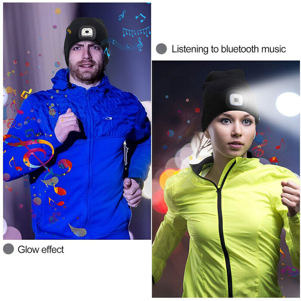 Bluetooth LED Beanie Hat with Music Speakers Mic Rechargeable Cap Head Lamp Gift