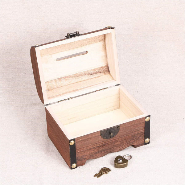 Wooden Treasure Chest Retro Money Storage Box Case Coin Piggy Bank Organizer AUS