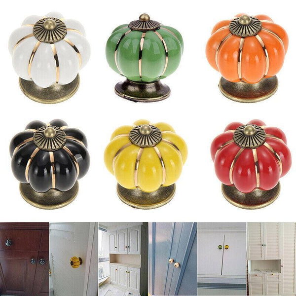 Vintage Ceramic Doorknobs Pumpkin Cupboard Kitchen Cabinet Drawer Pull Handle AU
