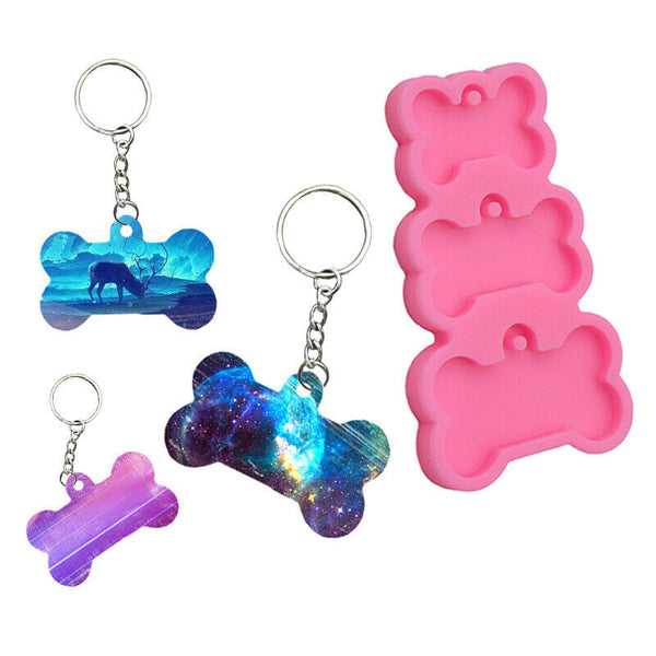 3 Hole Silicone Dog Tag Charm Mould Set DIY Keychain Resin Epoxy Bone Shape Mold