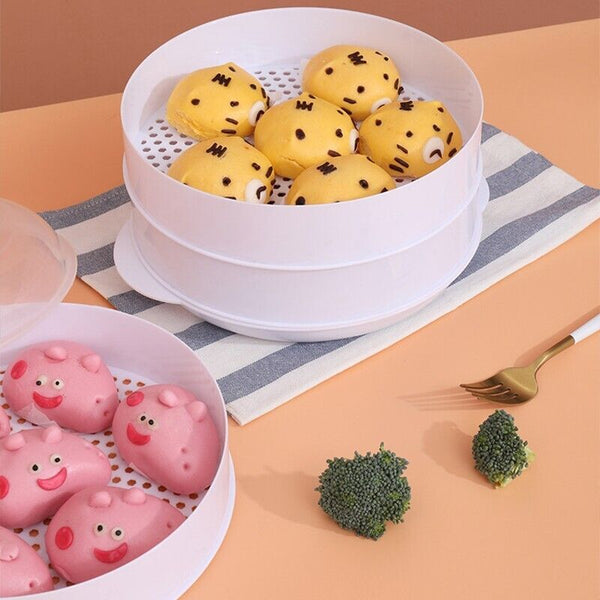 Microwave Steamer 2 TIER Double layer Cooking Meals Vegetables Kitchen Appliance