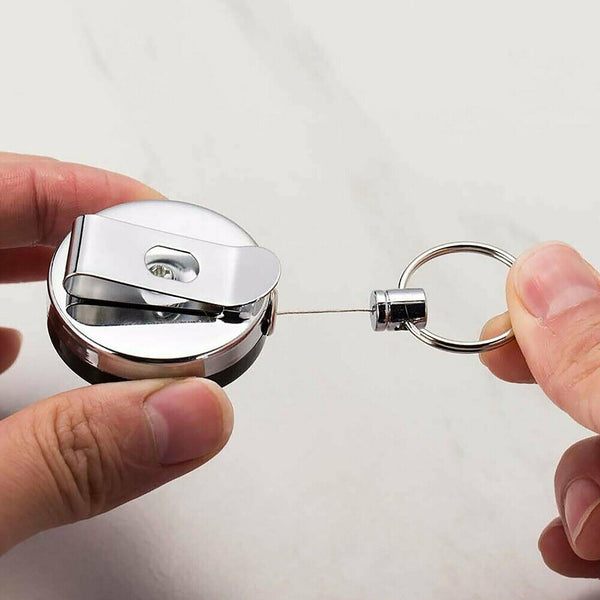 2 X Recoil Key Ring Carabiner Retractable Stainless Steel Chain ID Badge Pull AU