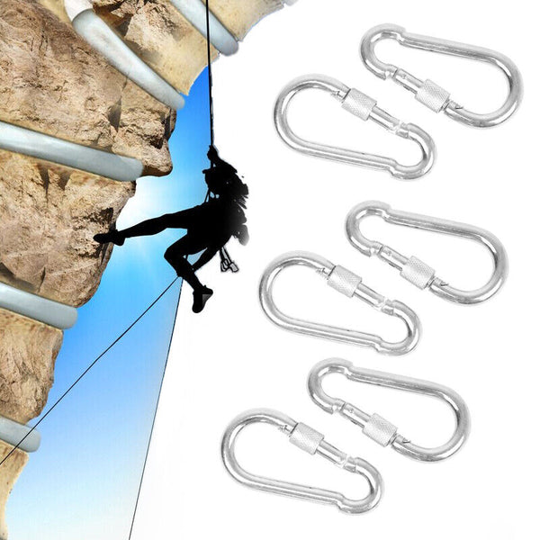 UP 10X 80mmx8mm Carabiner Snap Hook Clip Keyring Camping Climbing Lock Key Ring