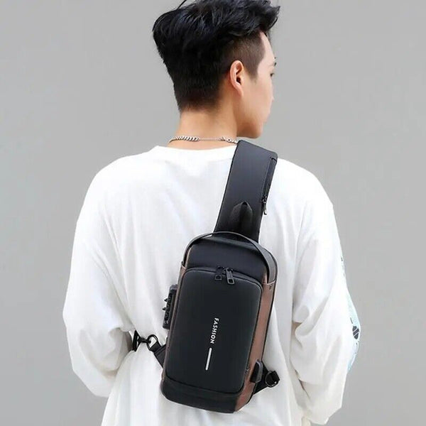 Anti-theft Chest Shoulder Messenger Backpack Men Sling Crossbody Bag USB Port AU
