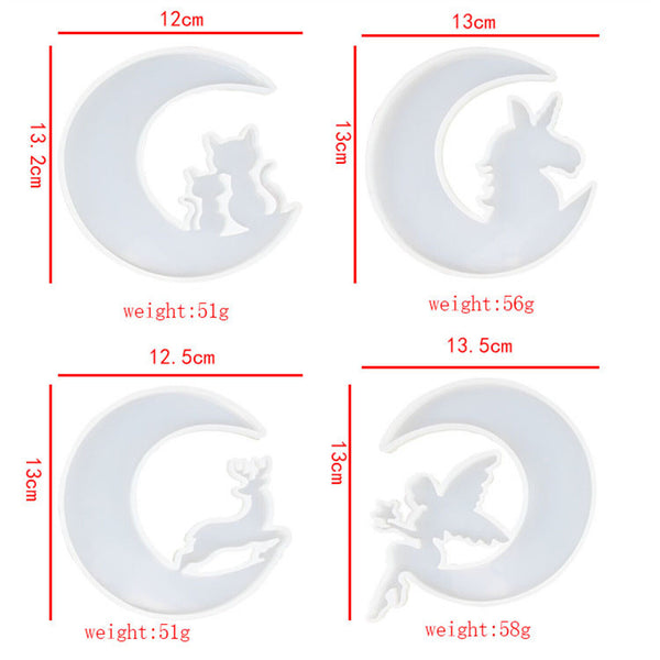 2PCS Christmas Deer Moon Cat Silicone Resin Casting Mold Jewelry Epoxy Moulds AU