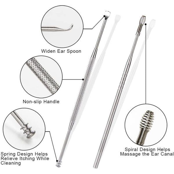 14pcs Stainless Steel Ear Pick Wax Cleaner Earpick Curette Remover Earwax Remova