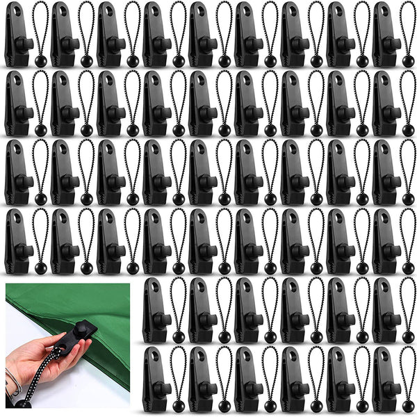 30/60X Tarp Clips Hangers Thumb Screw Camping Tent Clamps Lock Grip+Elastic Cord