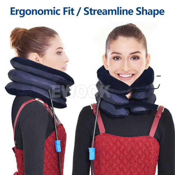 Air Inflatable Neck Pillow Head Cervical Traction Support Stretcher Pain Relief - Lets Party