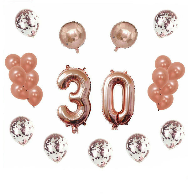 24pcs/set 30th Happy Birthday Balloon Rose Gold Chrome Confetti Number Balloons - Lets Party