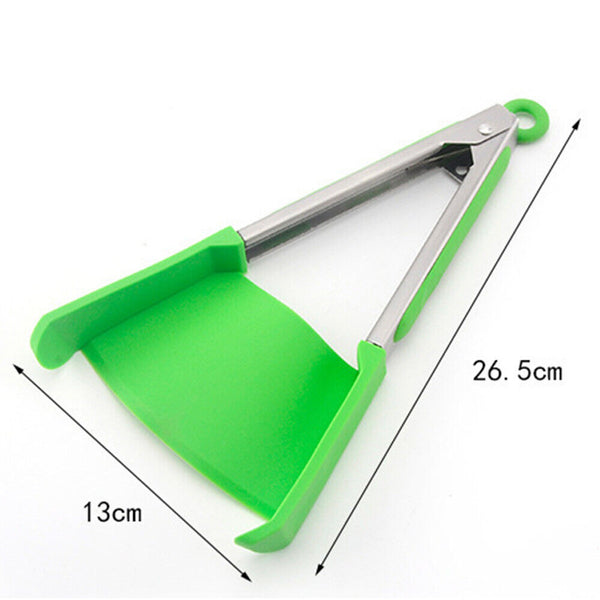 Green BBQ Silicone Cooking Tongs Heat Spatula Stainless Steel Resistant Frame Gadget - Lets Party