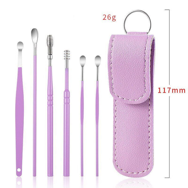 6Pcs Purple Ear Wax Remover Cleaner Spiral Safe Soft Tip Wax Curette Removal Tool - Lets Party