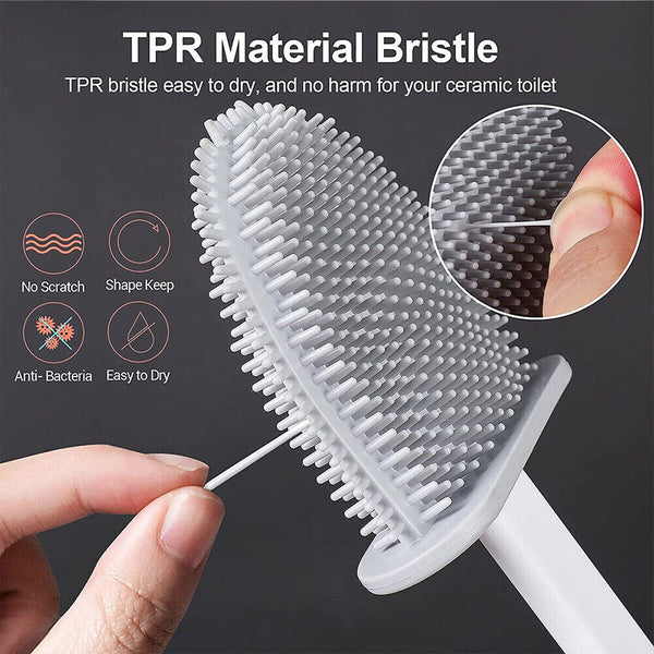 Grey Bathroom Silicone Bristles Toilet Brush with Holder Creative Cleaning Brush Set - Lets Party