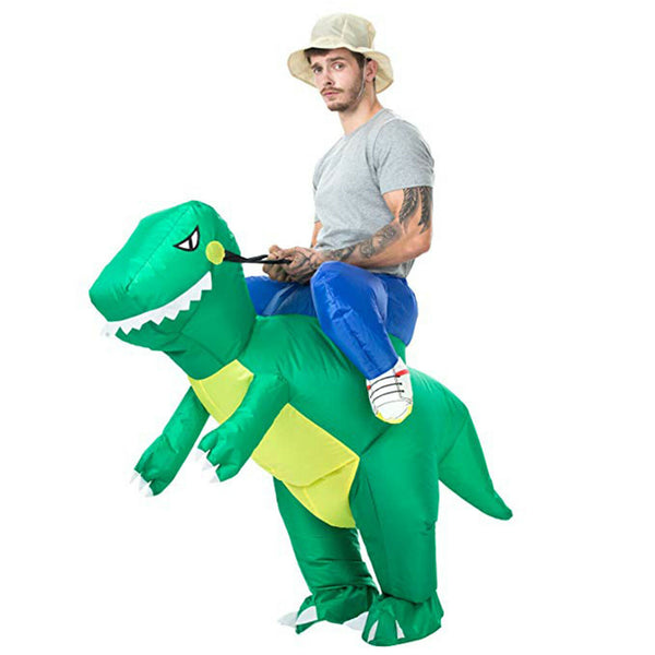 Inflatable Green Dinosaur Rider Costume Suit Fan Costume Dress Party Funny Adult - Lets Party