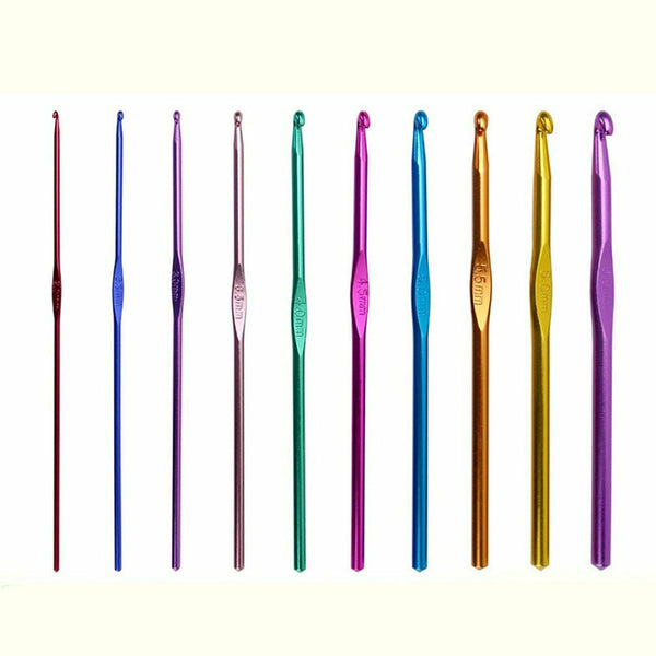 22 Size Multi Coloured Aluminium Crochet Hooks Yarn Knitting Needles Set 22 Pcs - Lets Party