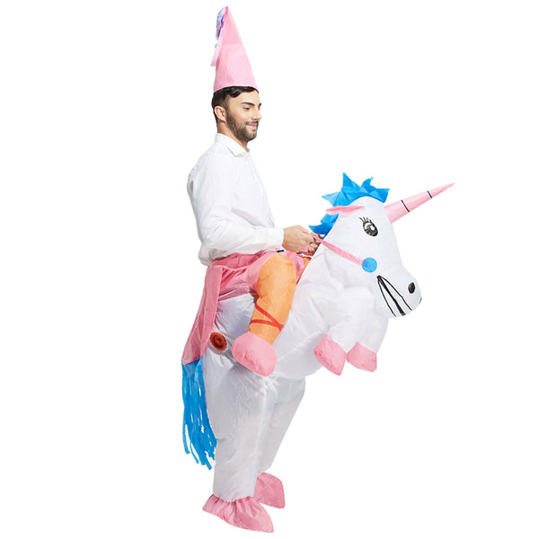 Inflatable Unicorn Costume Suit Adult Ride Novelty Fancy Dress Party Outfit Fan - Lets Party