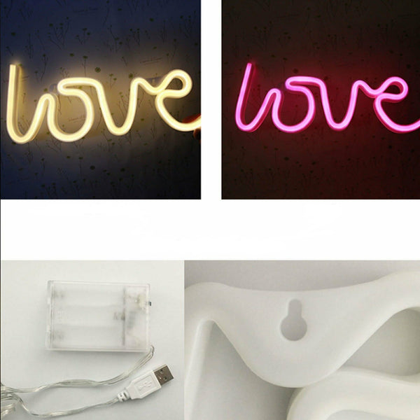 Love LED Neon Sign USB Battery Night Light Wall Bar Club Background Lamp Xmas - Lets Party