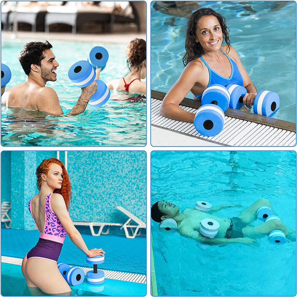 2x Blue Water Dumbbells Aquatic Exercise Dumbells Water Aerobics Workouts Barbells - Lets Party