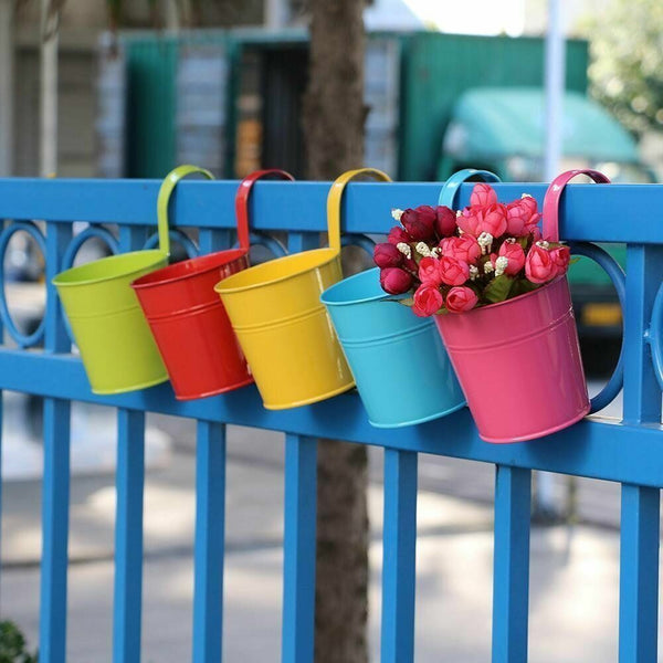 10pcs Hanging Flower Pots Iron Garden Plant Pot Balcony Planter Detachable Hook - Lets Party