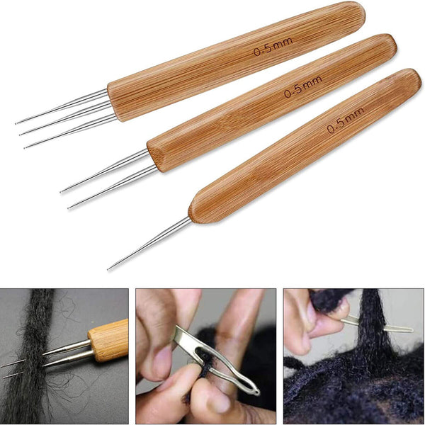 3x Bamboo Crochet Dreadlock Hook Needle Dread Tool Braiding Hair Maintenance Cra