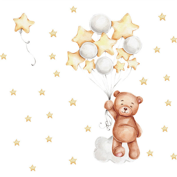 Cute Bear Wall Stickers with Balloons Kids Infant Baby Bedroom Playroom Decor - Lets Party