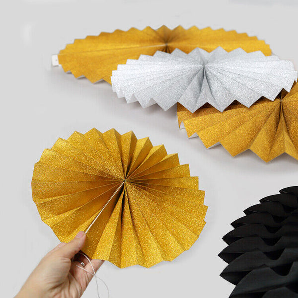 8PCS Paper Fans Party Decorations Bridal Shower Birthday Decorations Black Gold