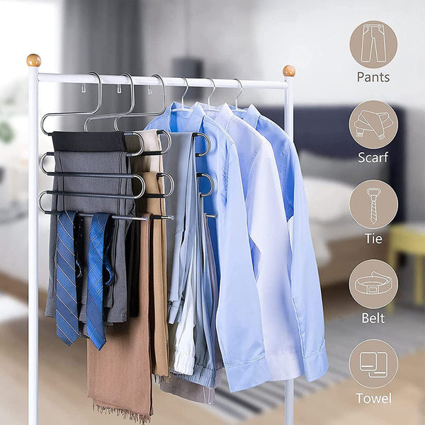 2/4pcs 5 Layer Clothes Hanger Pants Ties Space Saving Organizer Scarf Coat Rack